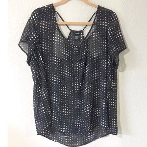 2/$25Torrid Sheer Black Blouse white heart pattern